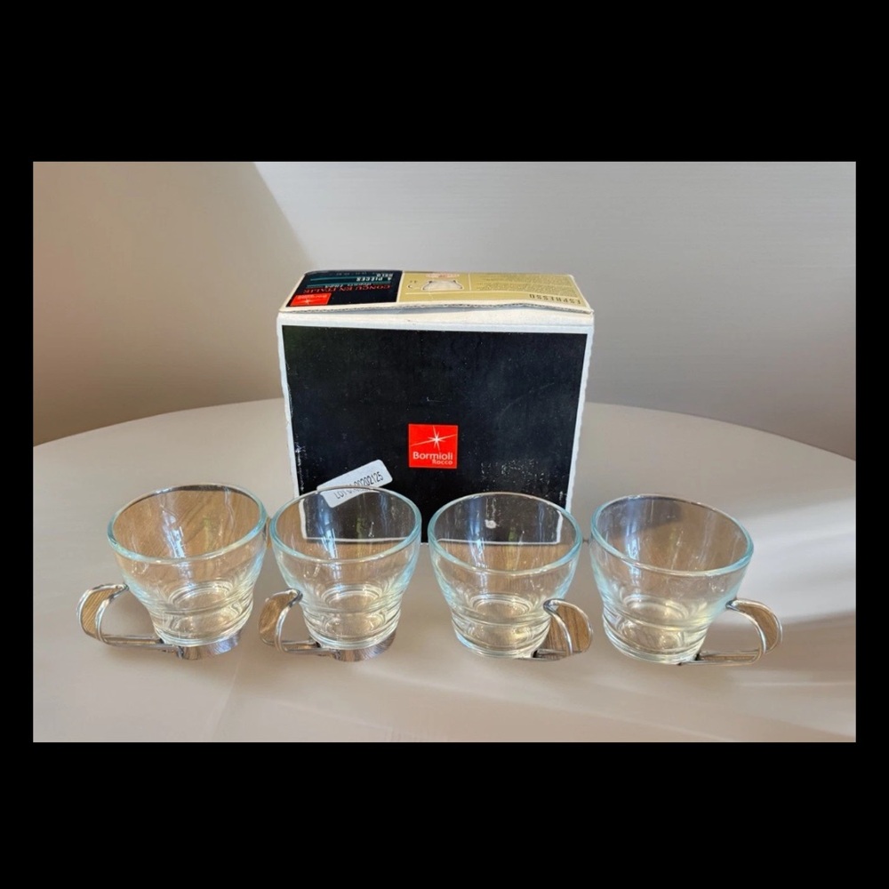 Bormioli Rocco Clear Glass Coffee Cups Set of 4 with Box Made in Italy